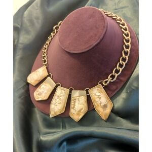 Vtg Chunky Confetti Lucite Acrylic Necklace Choker Abstract shapes Brass Tone